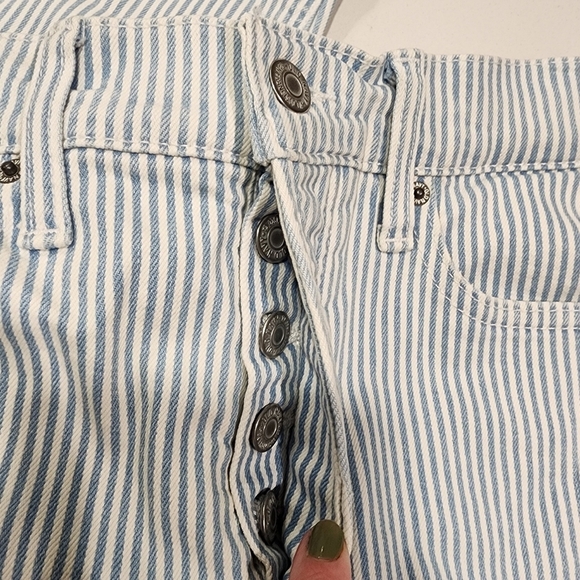 Old Navy Extra High Rise Jeans Women's 4 Sky Hi Straight Blue Striped Button Fly - Picture 9 of 16